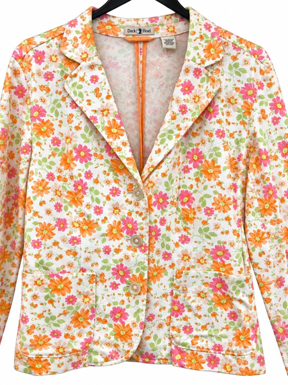 Duck Head Floral Cotton Blazer Jacket - Orange, Pink & Green